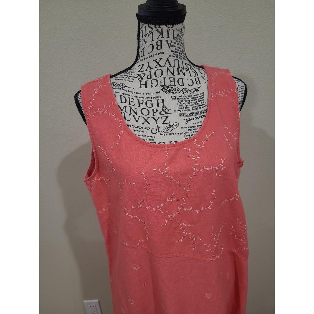 Denim & Co. Coral Linen Blend Embroidery Midi Dress Modest Women SZ M casual - Picture 2 of 12